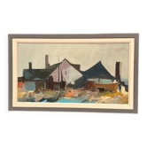 Huile sur toile originale suédoise – « Cabanes sur la côte » (Attribuée à Kai C.)
