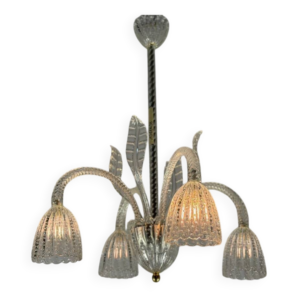 Lustre vénitien en verre de Murano incolore vers 1930