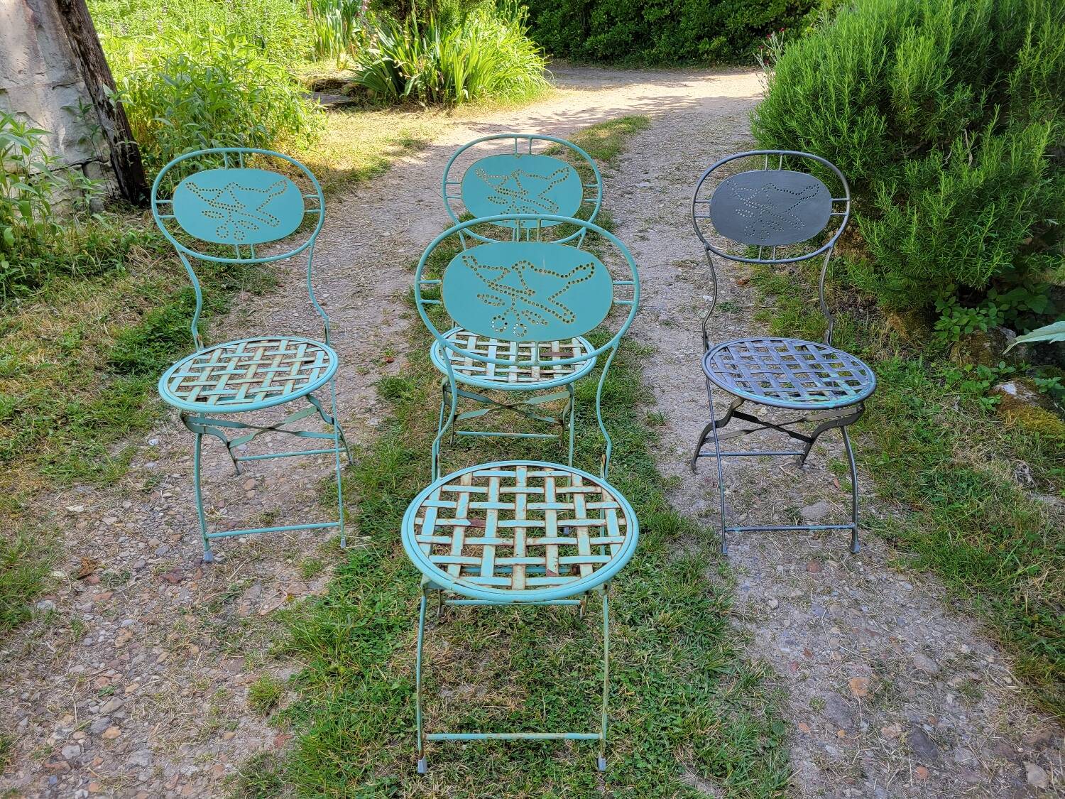 Wrought iron folding garden chairs