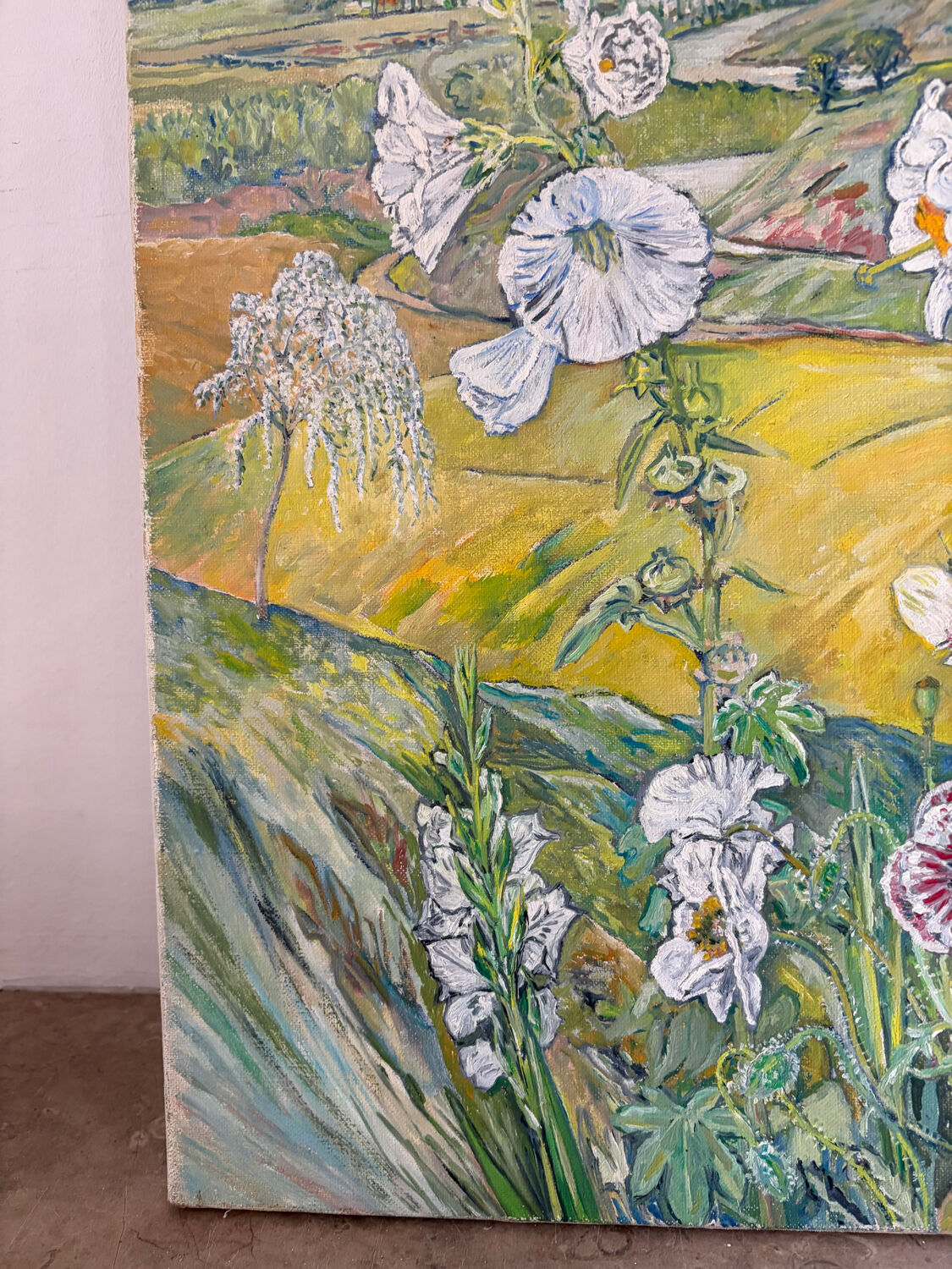 List of tigridias and hollyhocks, signed Maurice Bouillot 1972