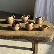 11 tasses à café vintage en grès mat brut