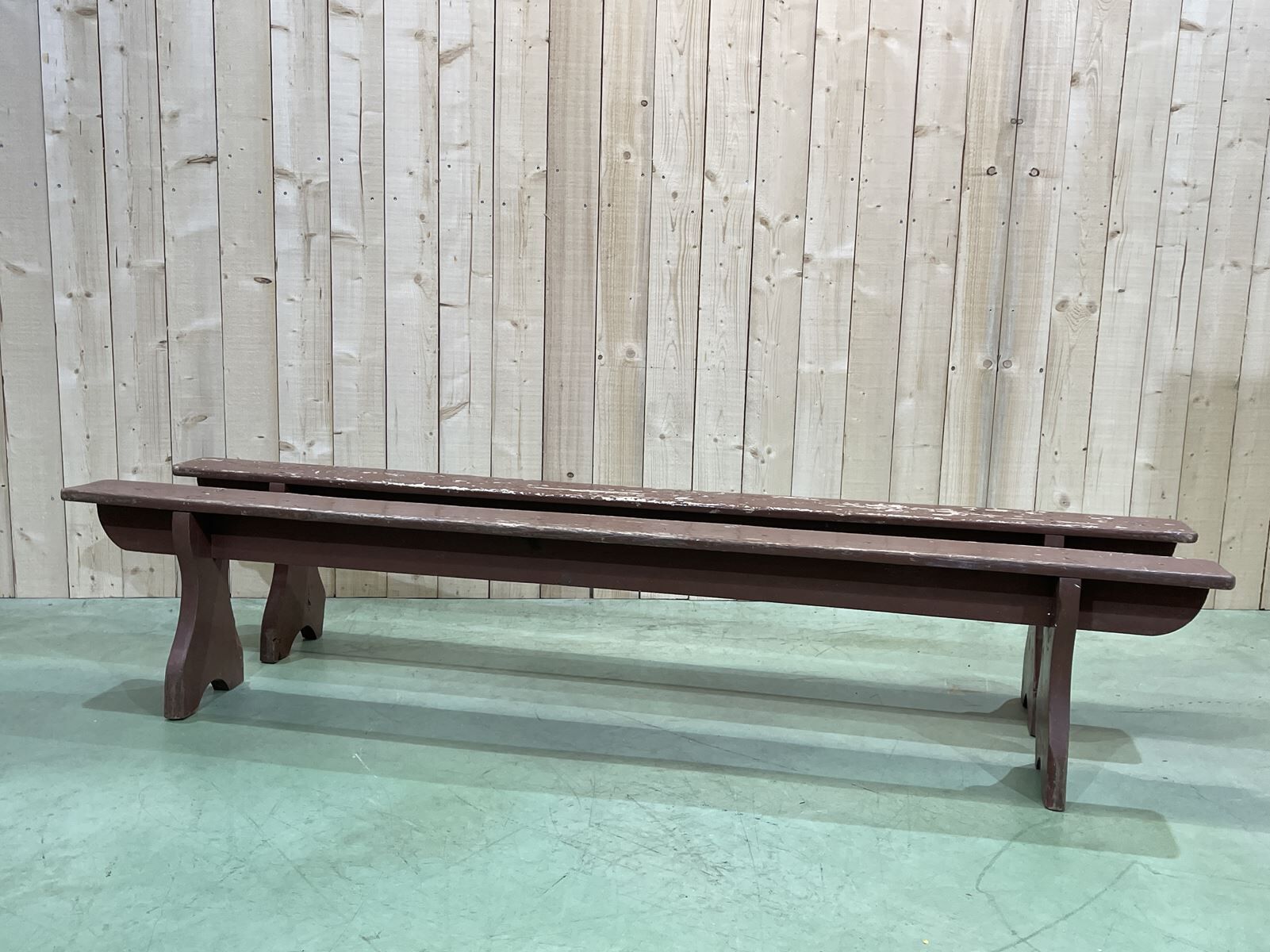 Pair of 1930s farm table benches