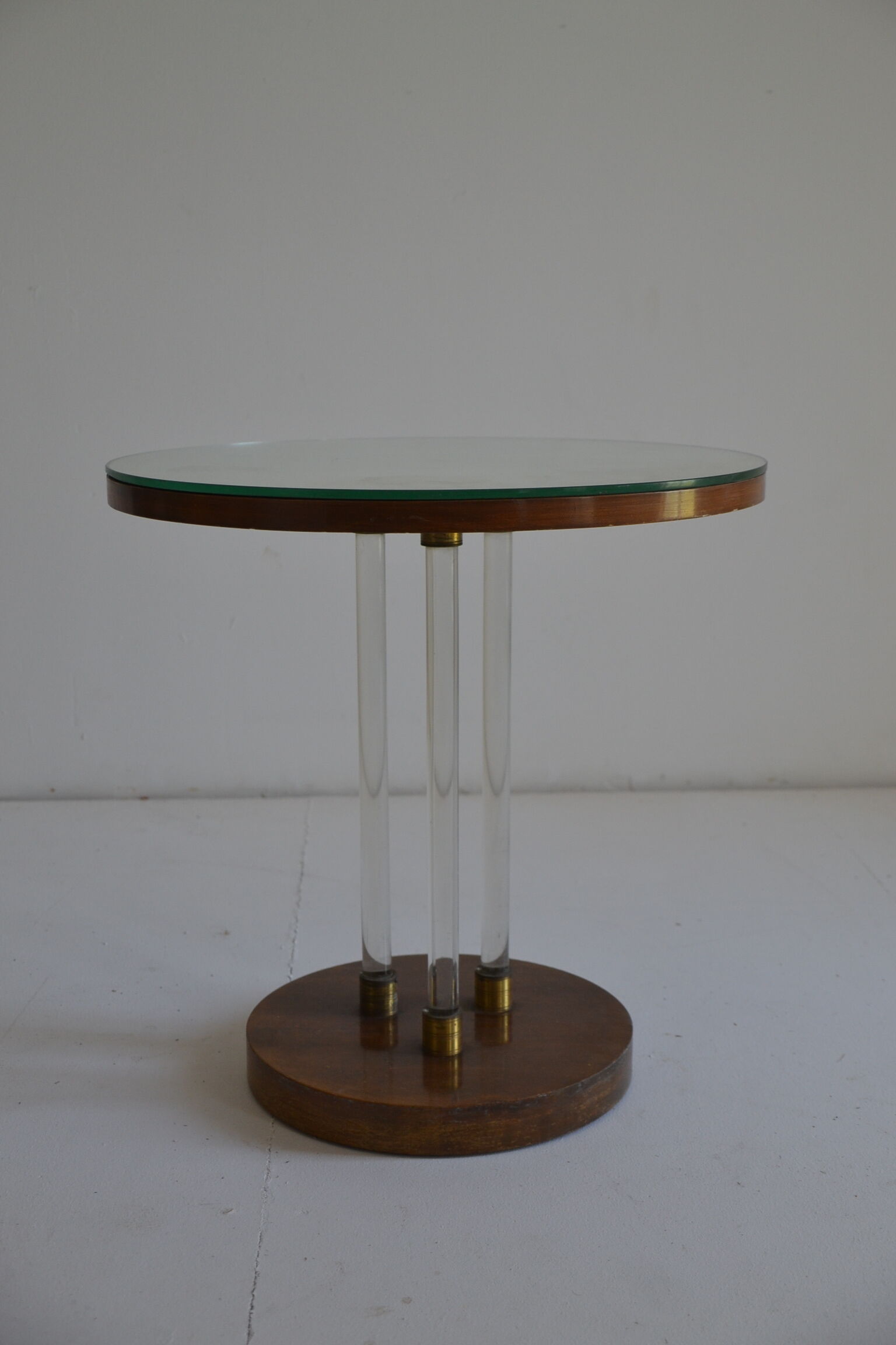 Art deco pedestal wood, glass and brass