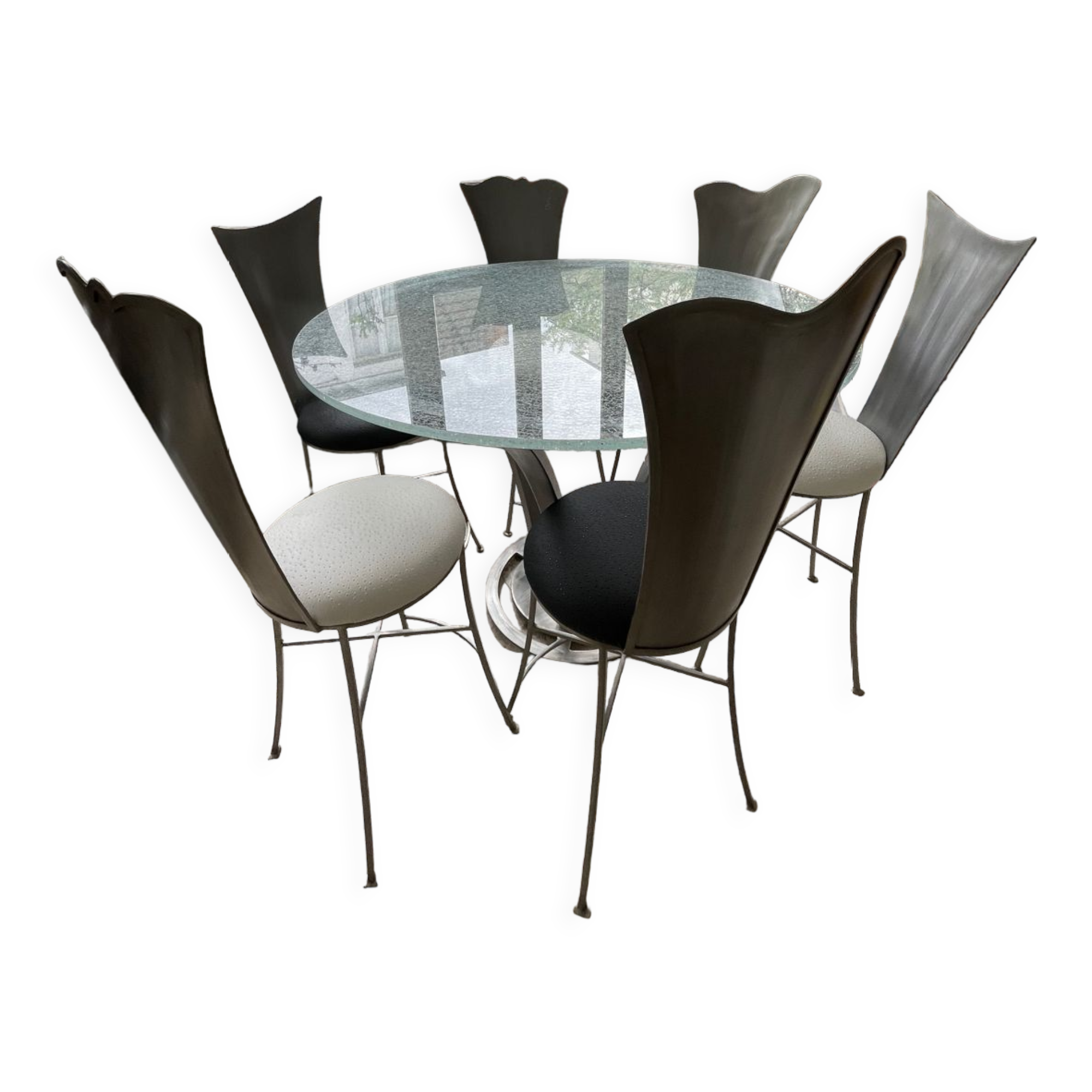 Design glass and steel high table 6-8 seats