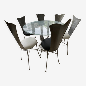 Table haute design verre et acier 6-8 places