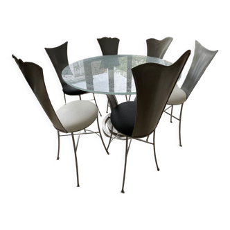 Design glass and steel high table 6-8 seats