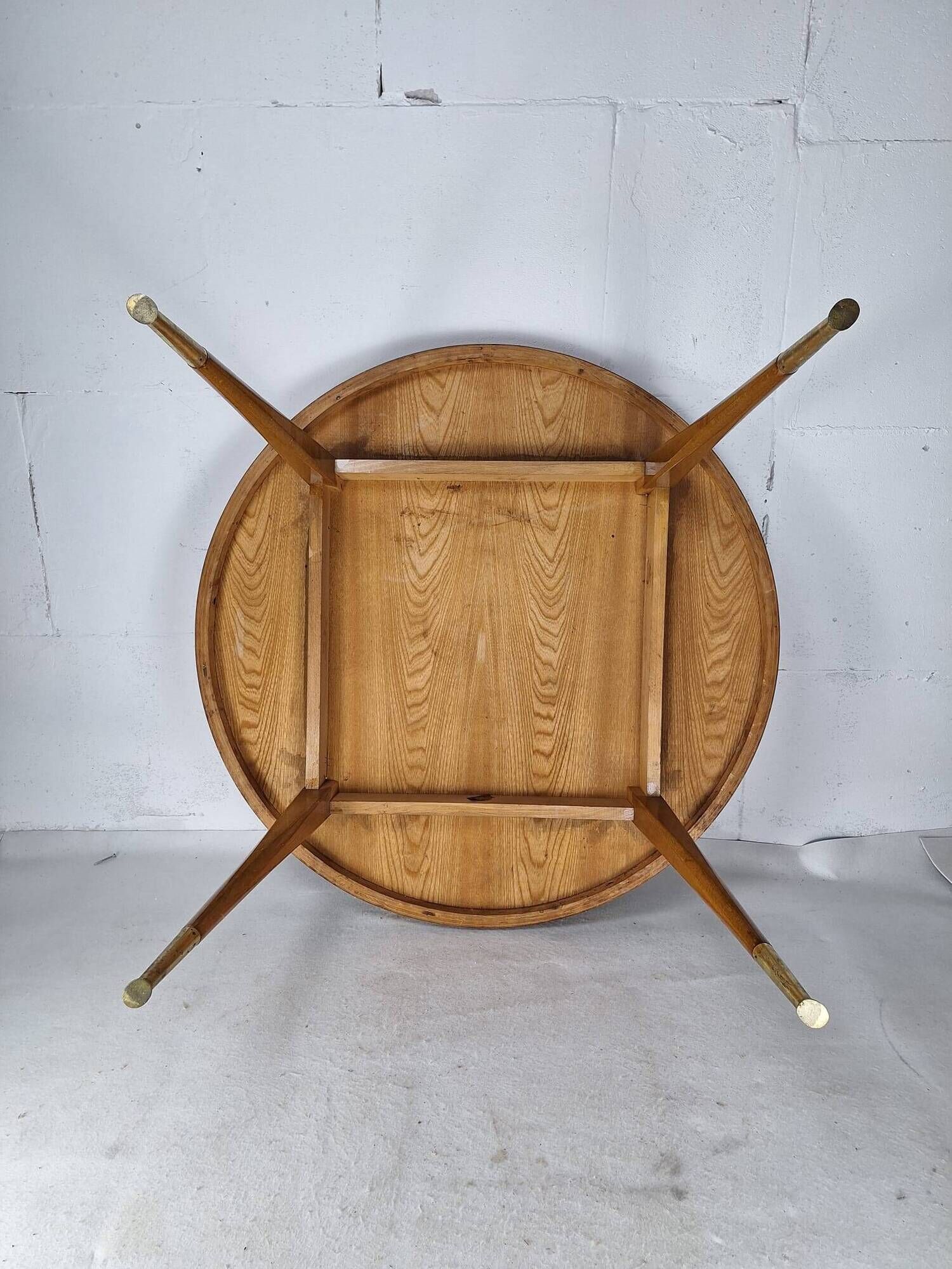 Italian round table with tapered brass leg ends, 1950s