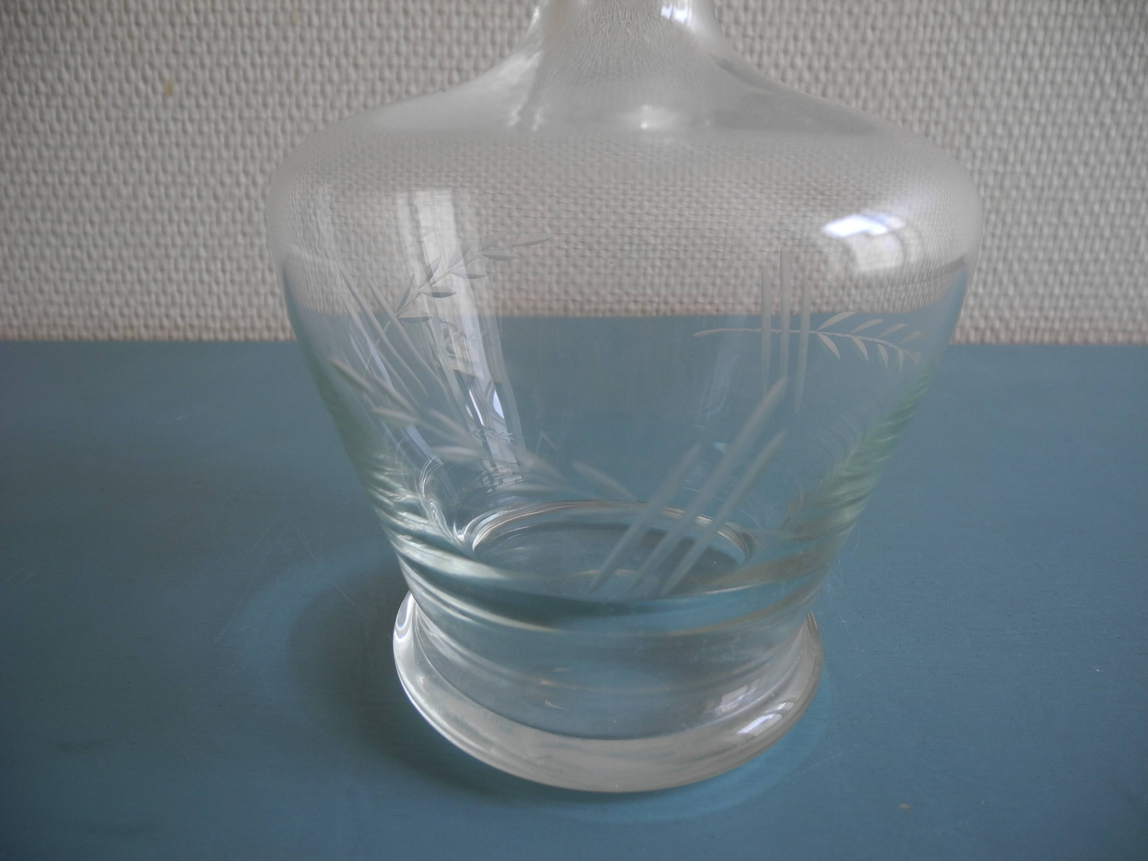 antique blown glass carafe engraved art table vintage blown glass carafe
