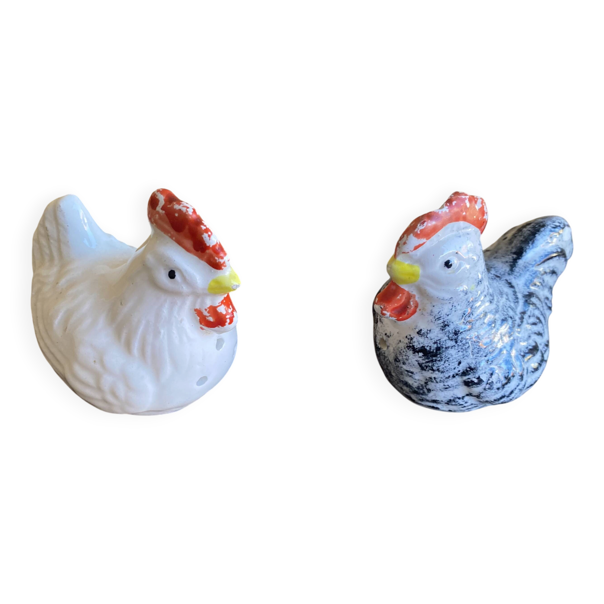 Salt & Pepper Shaker Chicken & Rooster Shape Ceramic Made In France Vintage