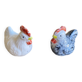Salt & Pepper Shaker Chicken & Rooster Shape Ceramic Made In France Vintage