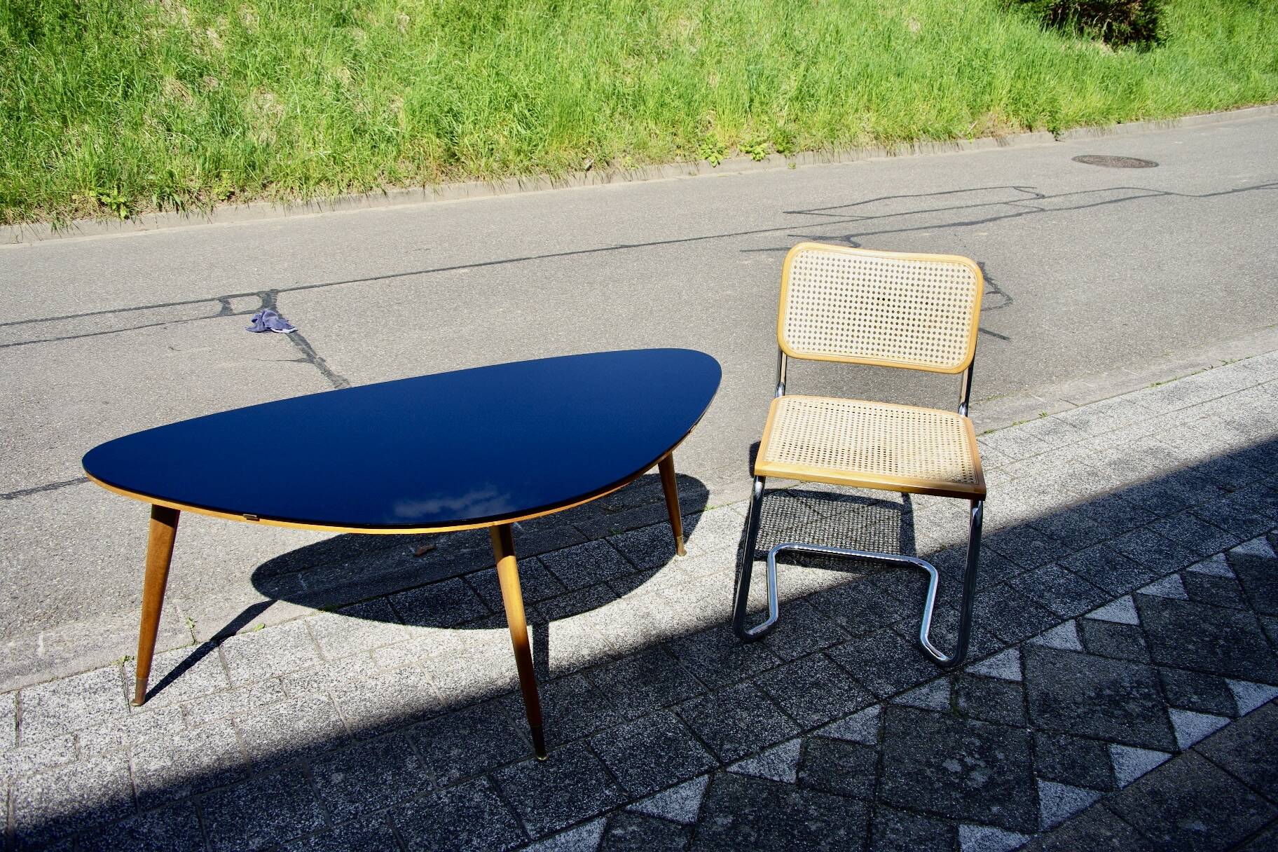 Vintage coffee table in black opaline beech in organic shape 1950