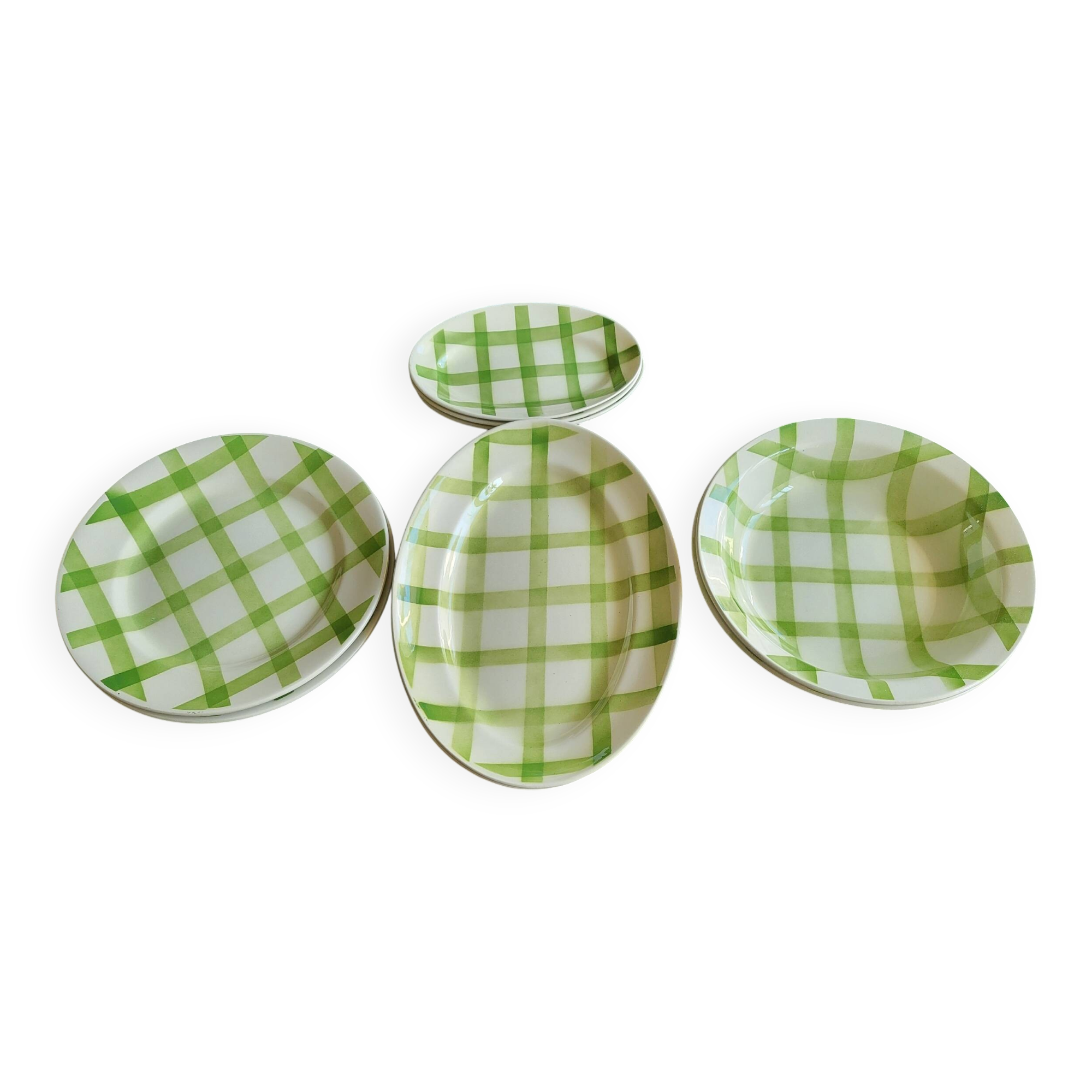 Moulin des Loups Orchies serving dishes, "Nappe" model, Green (set of 9)