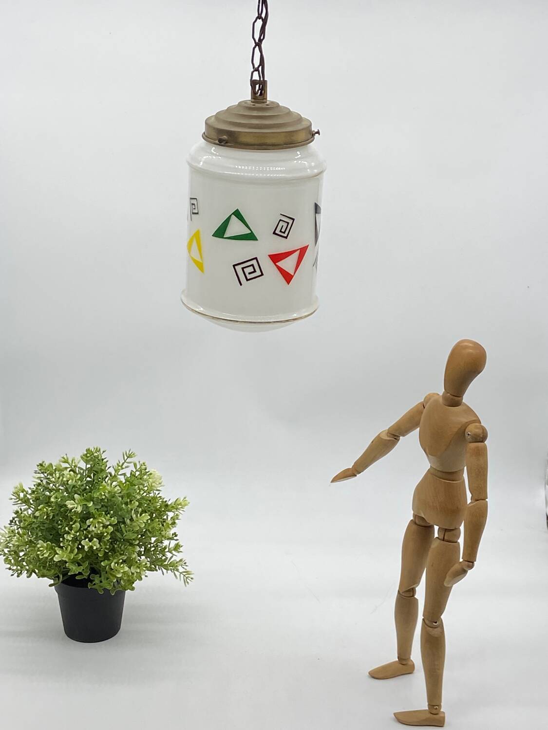 Opaline pendant light / lamp / ceiling light with geometric decor