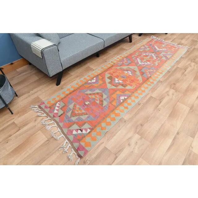 1970s Turkish Oushak Handmade Wool Cotton Orange Area Rug 91x305