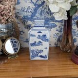 Rectangular Hue Blue Vase Vietnamese Landscape Decor 20th Century