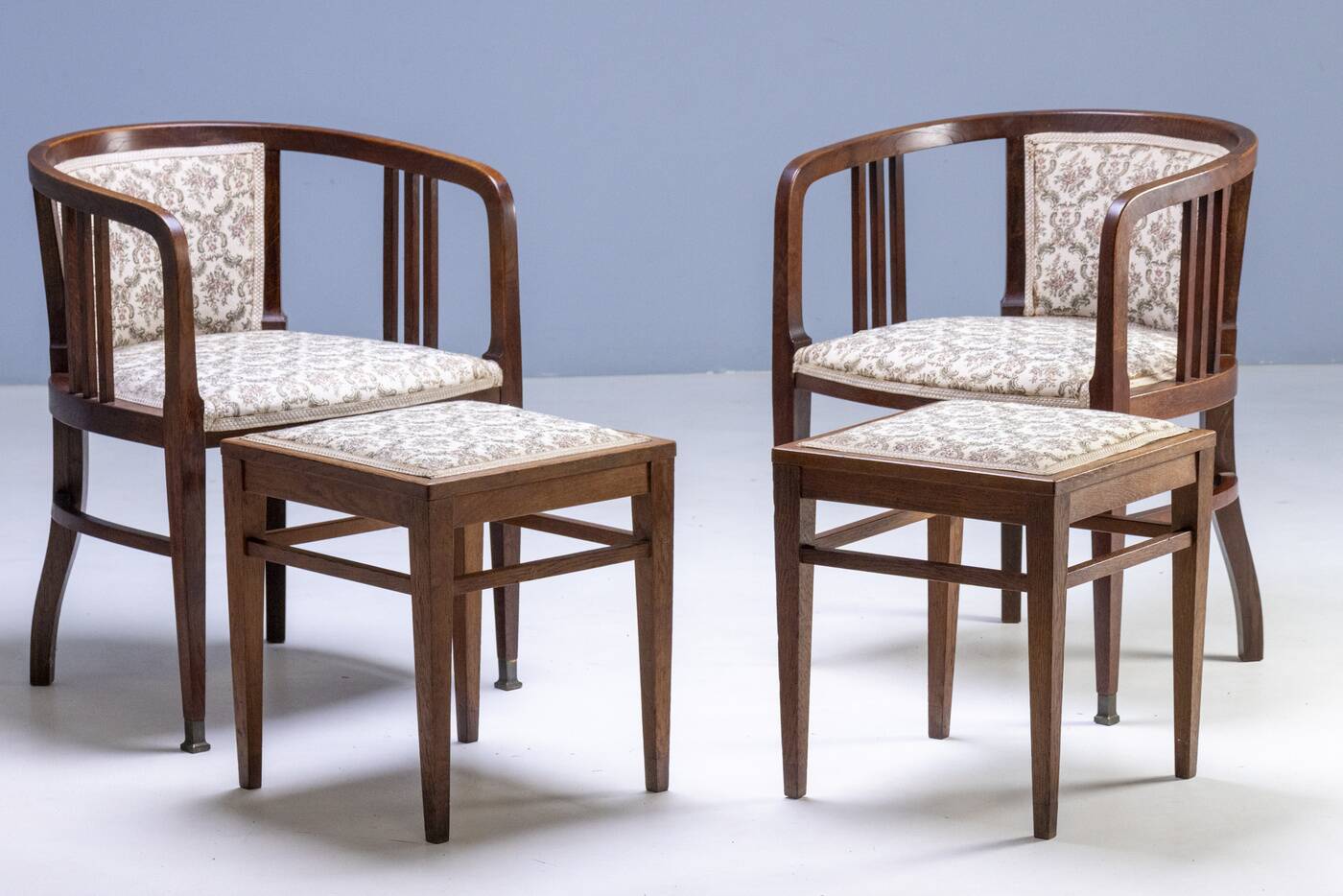 Art Nouveau seating set, bentwood table, armchairs & stools, circa 1910