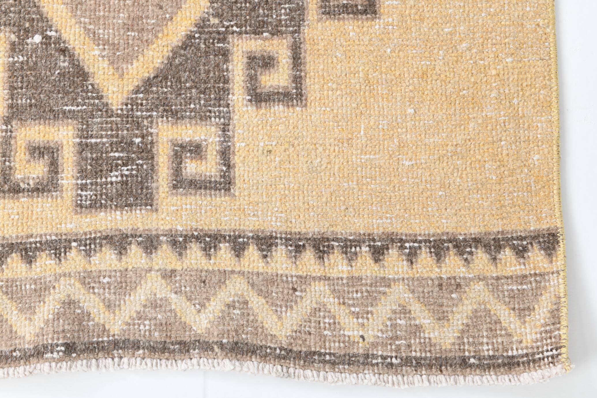 Cream Brown Oriental Turkish Runner Rug, 80x373Cm