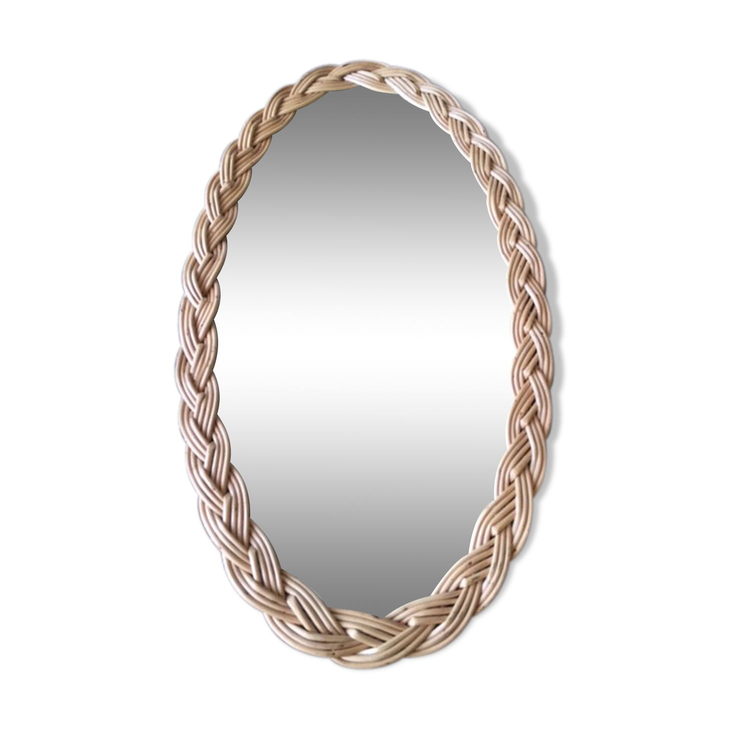 Rattan wicker oval mirror