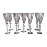Set of 9 crystal flutes with Venus and Bacchus foot, Vannes and Bayel