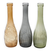 Set of 3 Grey, Green and Amber Glass Vases / Colored Bottles / Ikea / 2000s