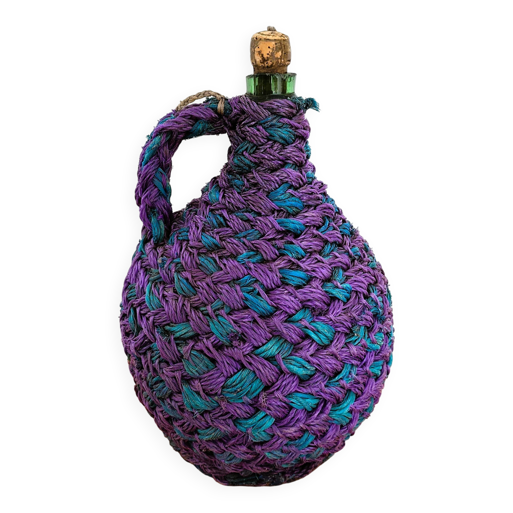 Dame-jeanne recouverte de corde colorée