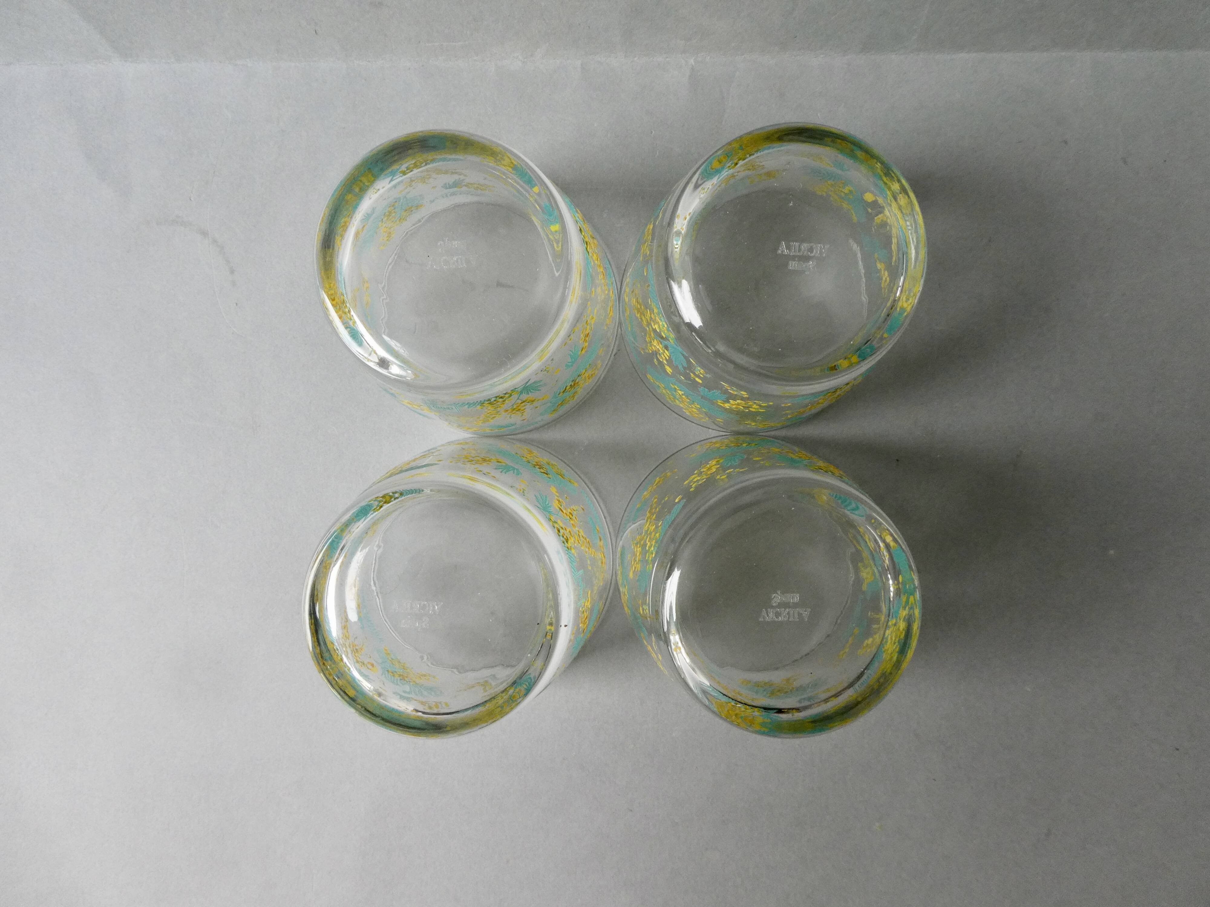 4 Geneviève Lethu glasses, mimosa decor