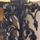 large wrought iron work lamp Andalusian style 1900 marbled opaline,,,, 49x25 magnificent and rare