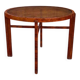 Vintage Art Deco round side table with cane top and walnut wooden frame, 1930s