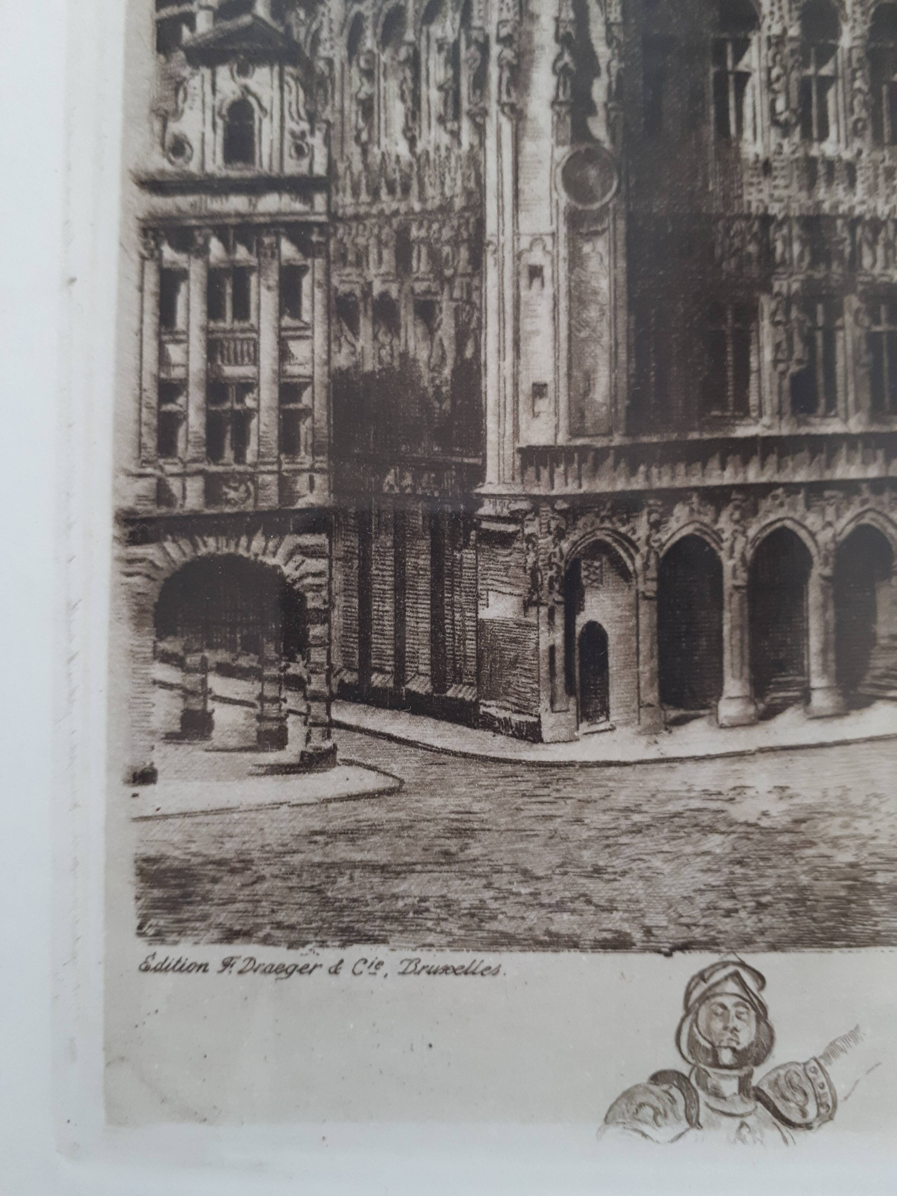 Painting lithograph engraving etching Brussels Town Hall