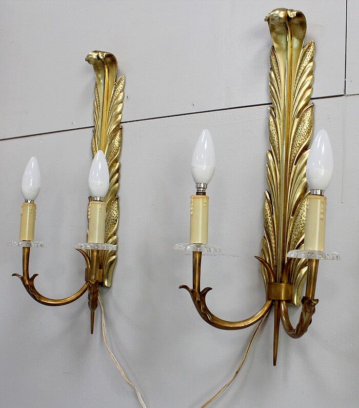 Pair of golden bronze appliques - 1950