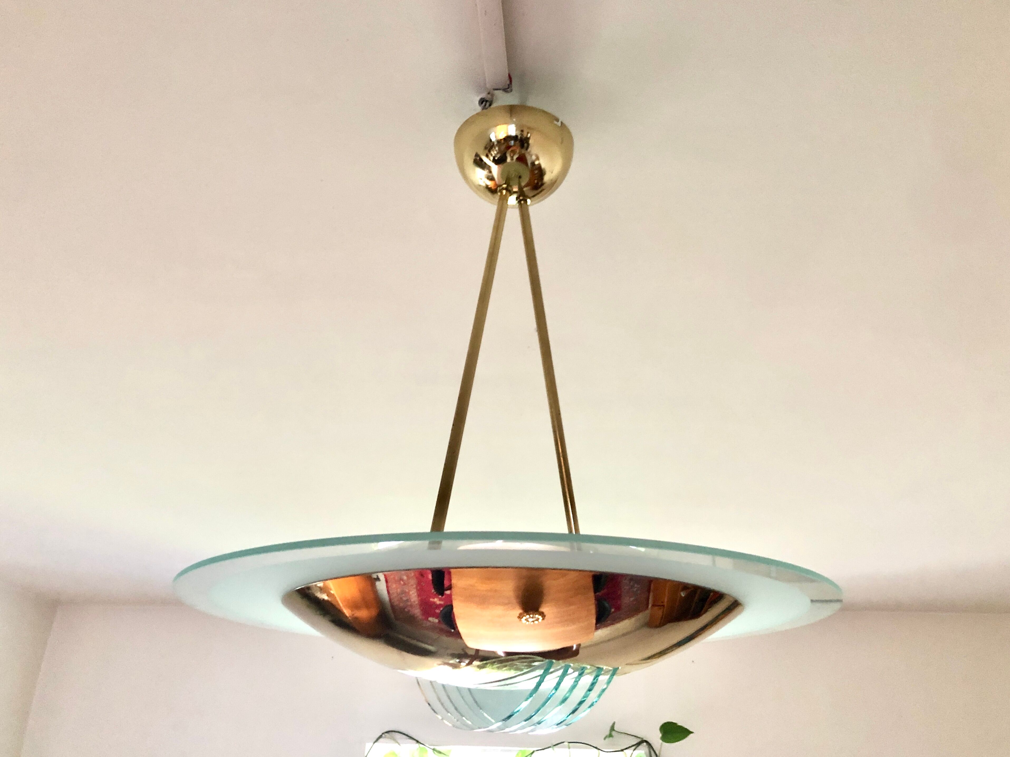 Suspension in gilded brass, Italian design from the 1970s.