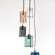 Five Light Colored Glass Brass Chandelier Pendant