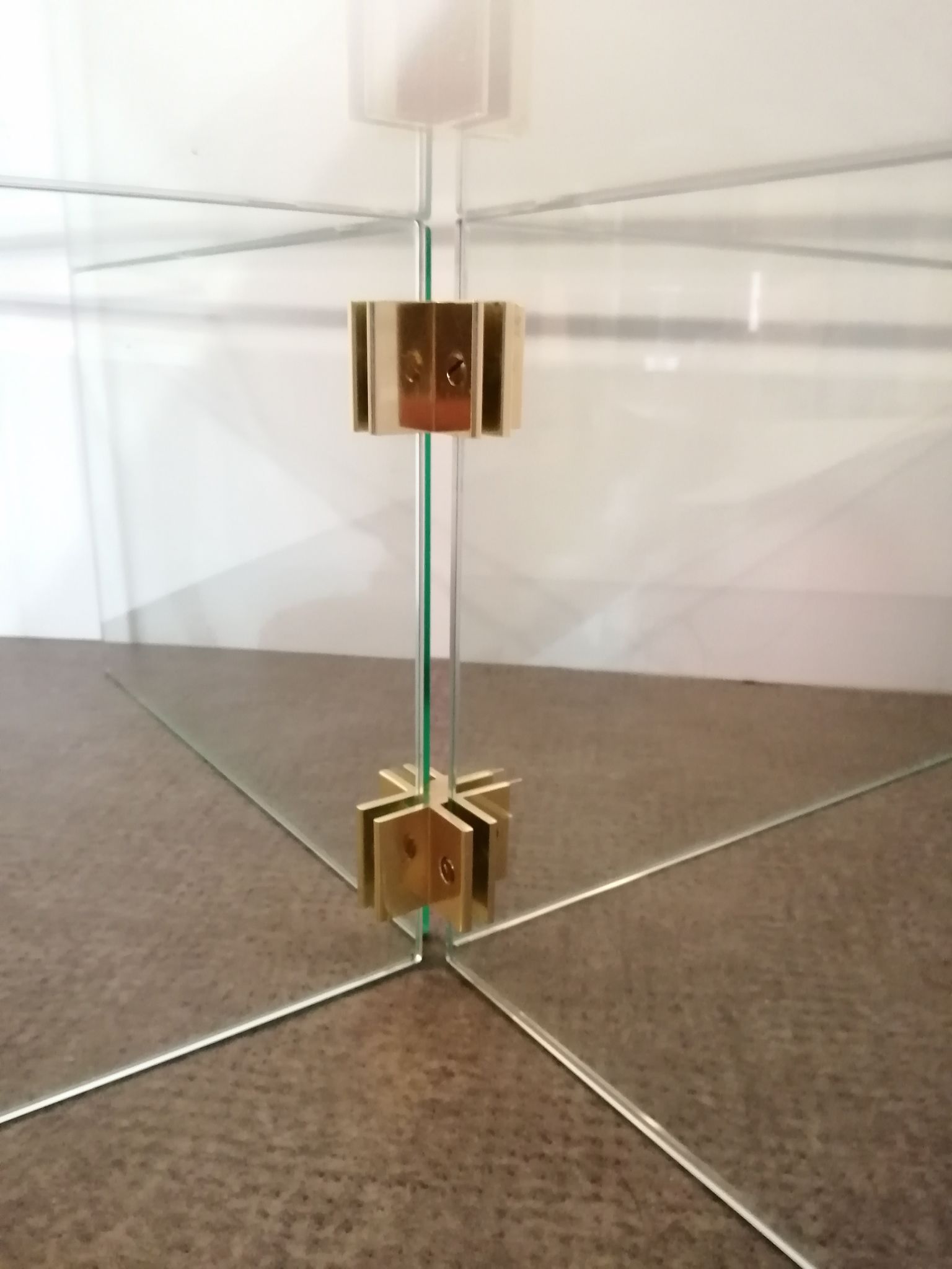 Vintage coffee table by Léon Rosen for Pace Collection all in tempered glass and brass 1970