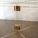 Vintage coffee table by Léon Rosen for Pace Collection all in tempered glass and brass 1970