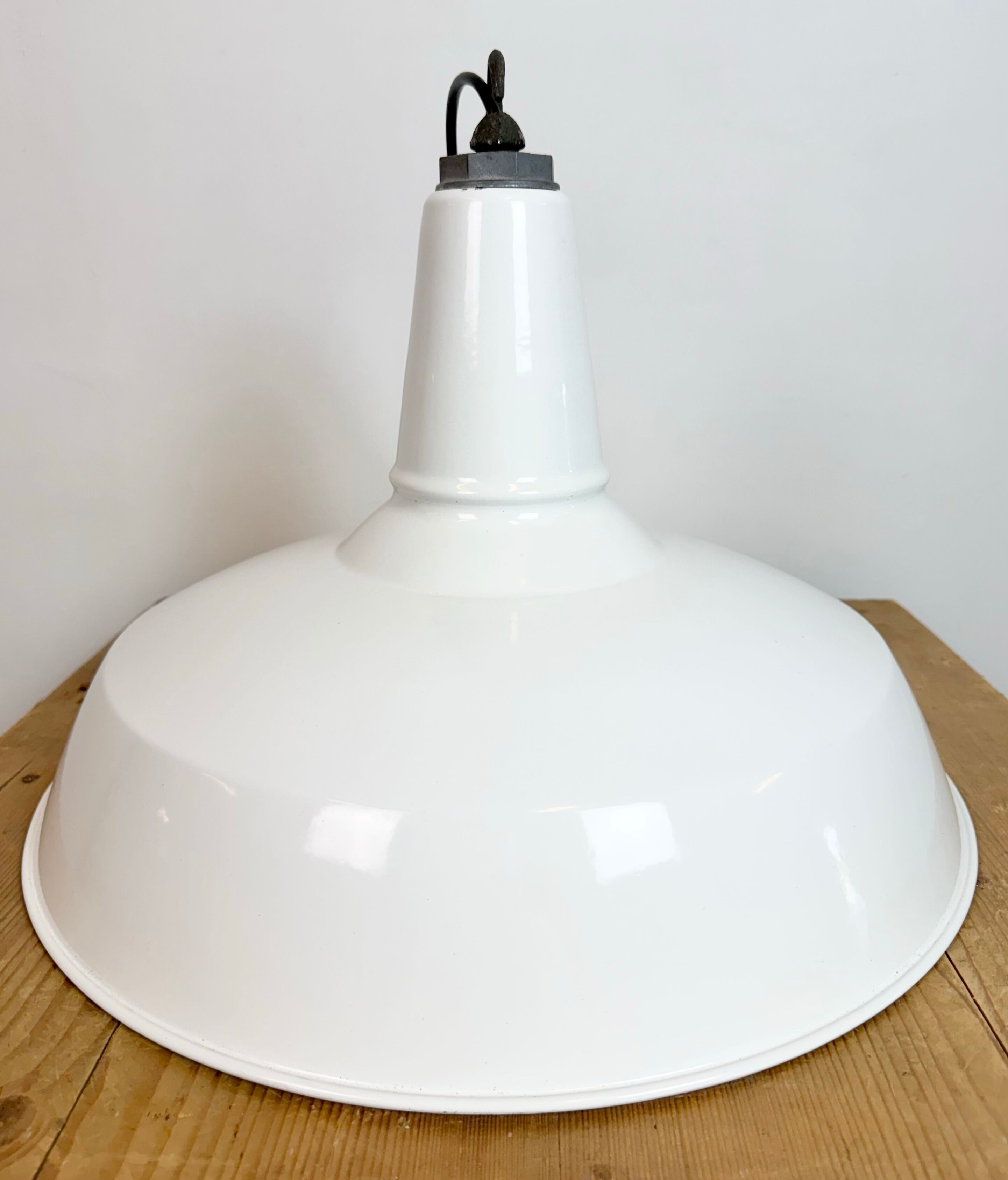 Industrial White Enamel Factory Pendant Lamp from Benjamin USA, 1960s
