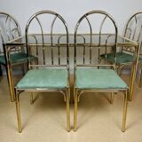 French vintage dining set in imitation bamboo brass with 4 chairs and table, 1970s, set of 5.
