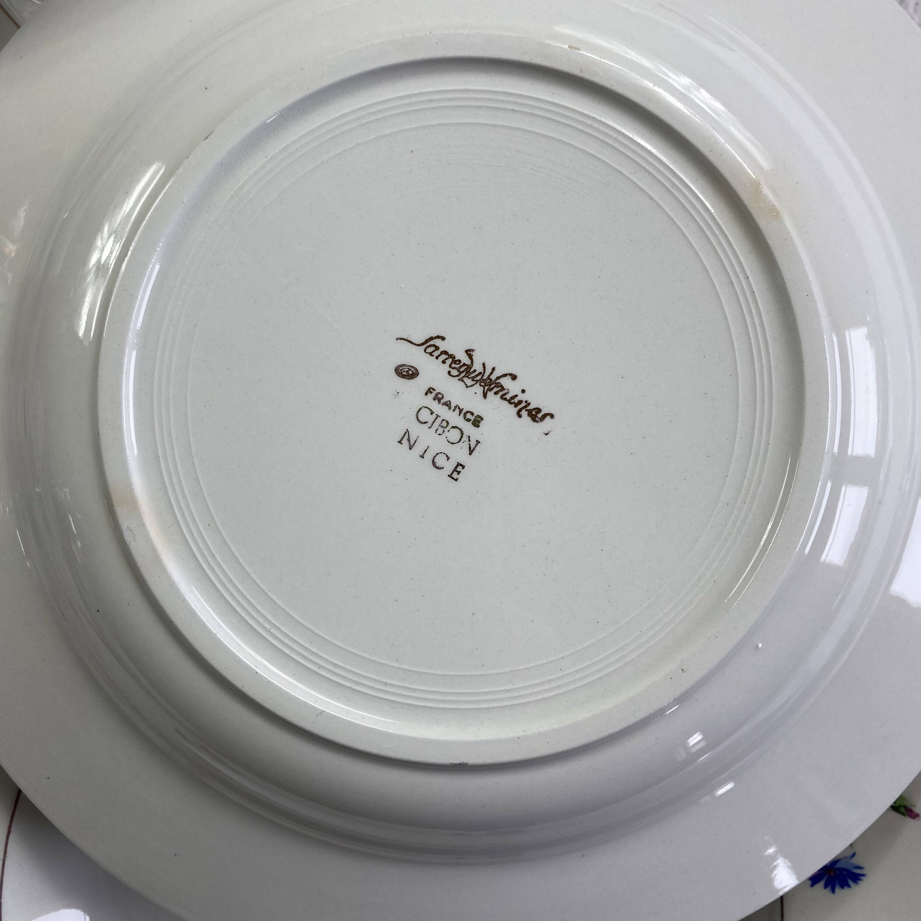 6 antique Sarreguemines earthenware soup plates, Cibon Nice pattern