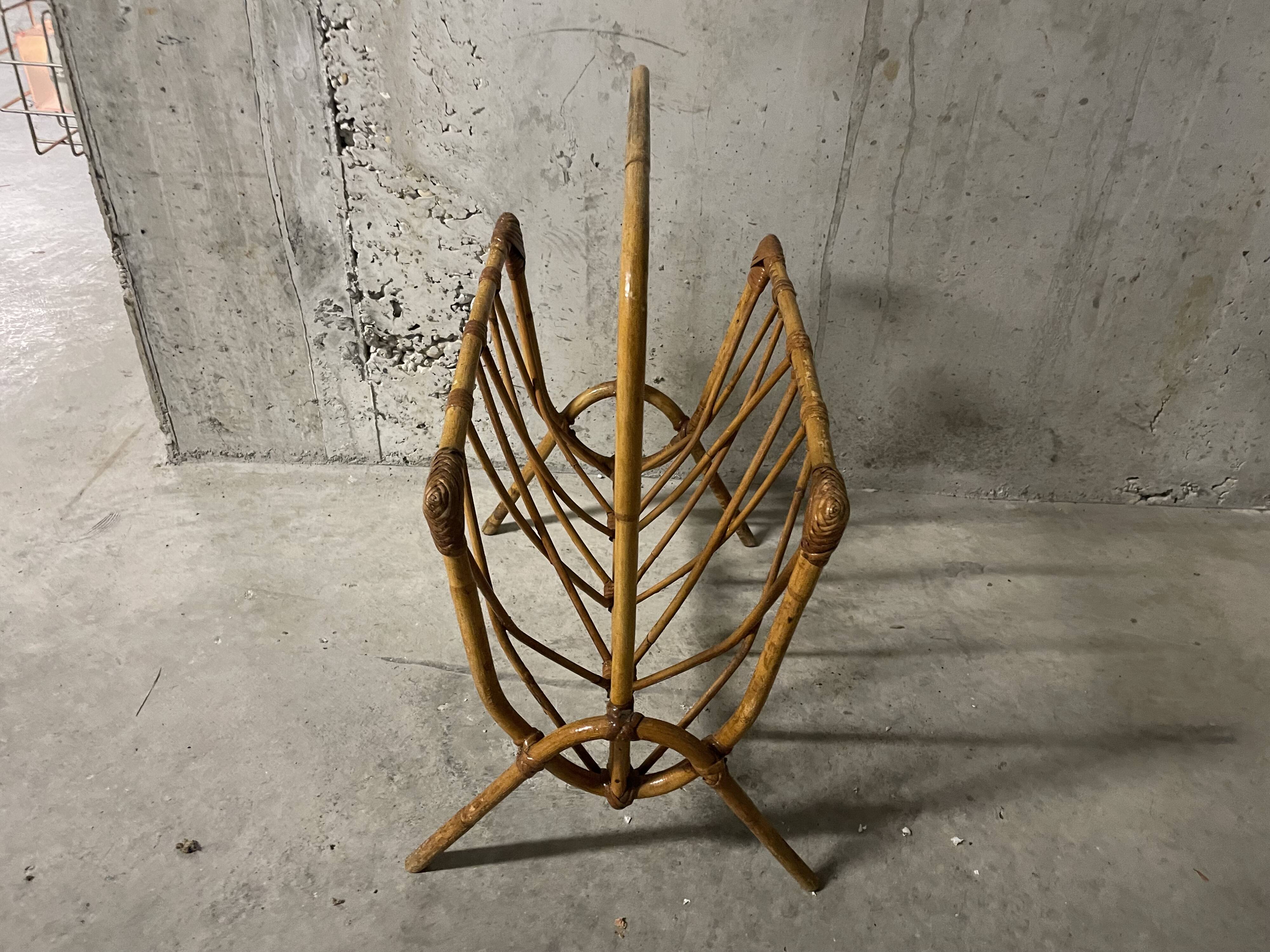 60s rattan magazine rack