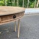 Round extendable dining table Regency central leg stripped mahogany 1960