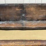 Early 20th century leather club sofa - seat and back in modern fabric