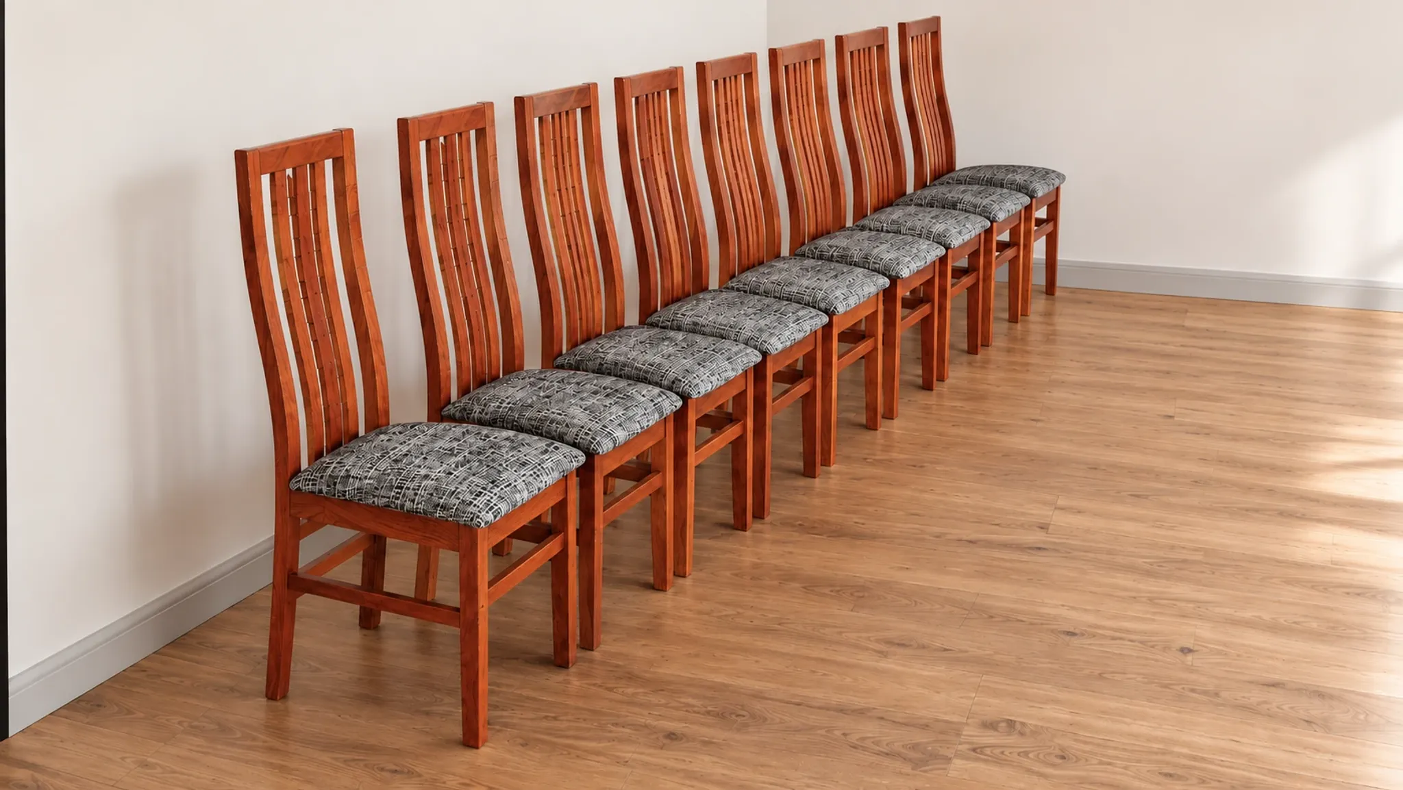 Set of 8 Vintage Teak Chairs in Mackintosh Style - Black and White Zebra Fabric