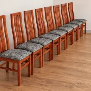 Set of 8 Vintage Teak Chairs in Mackintosh Style - Black and White Zebra Fabric