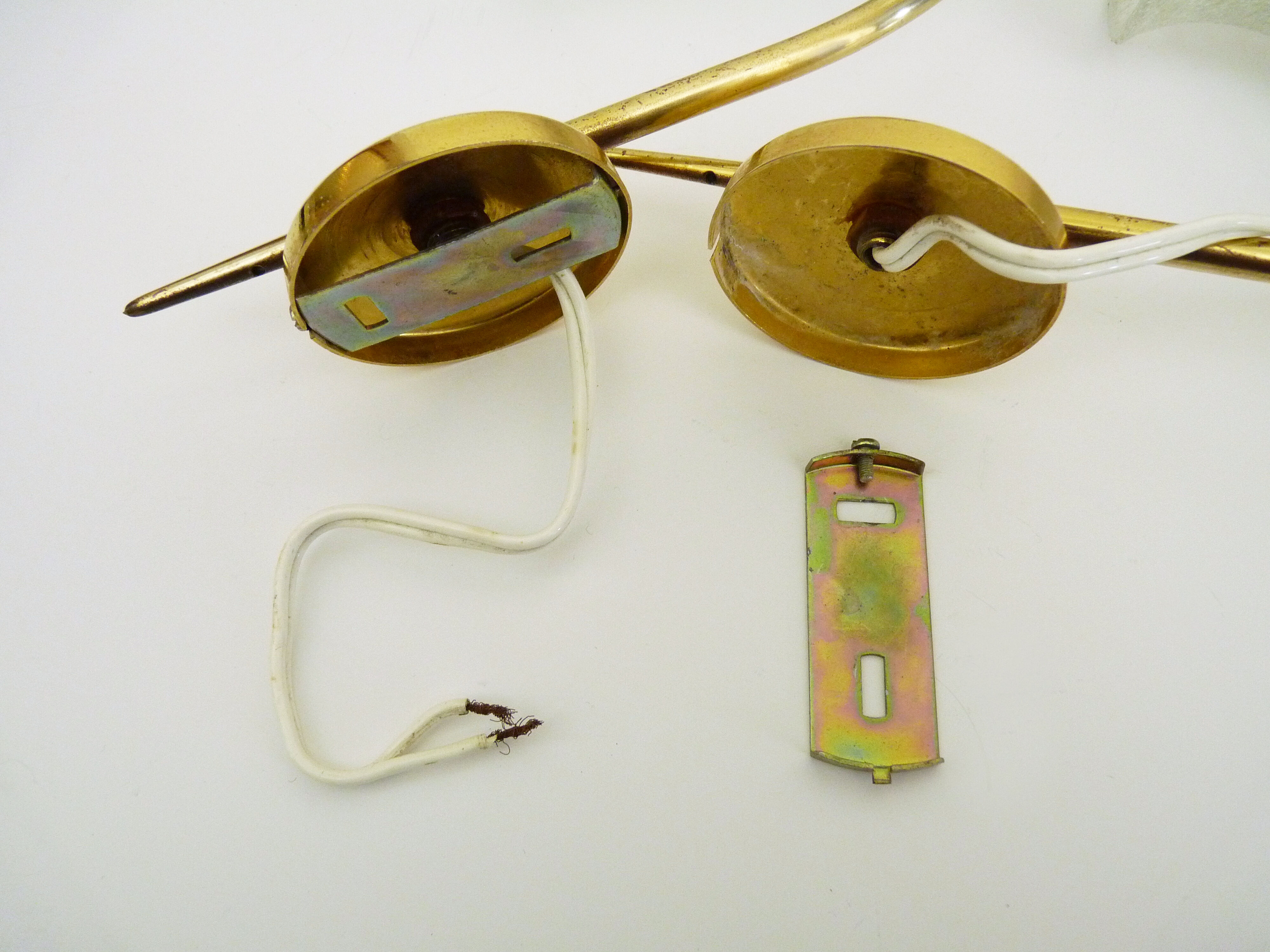 Pair of brass glass tulip wall appliques 60s