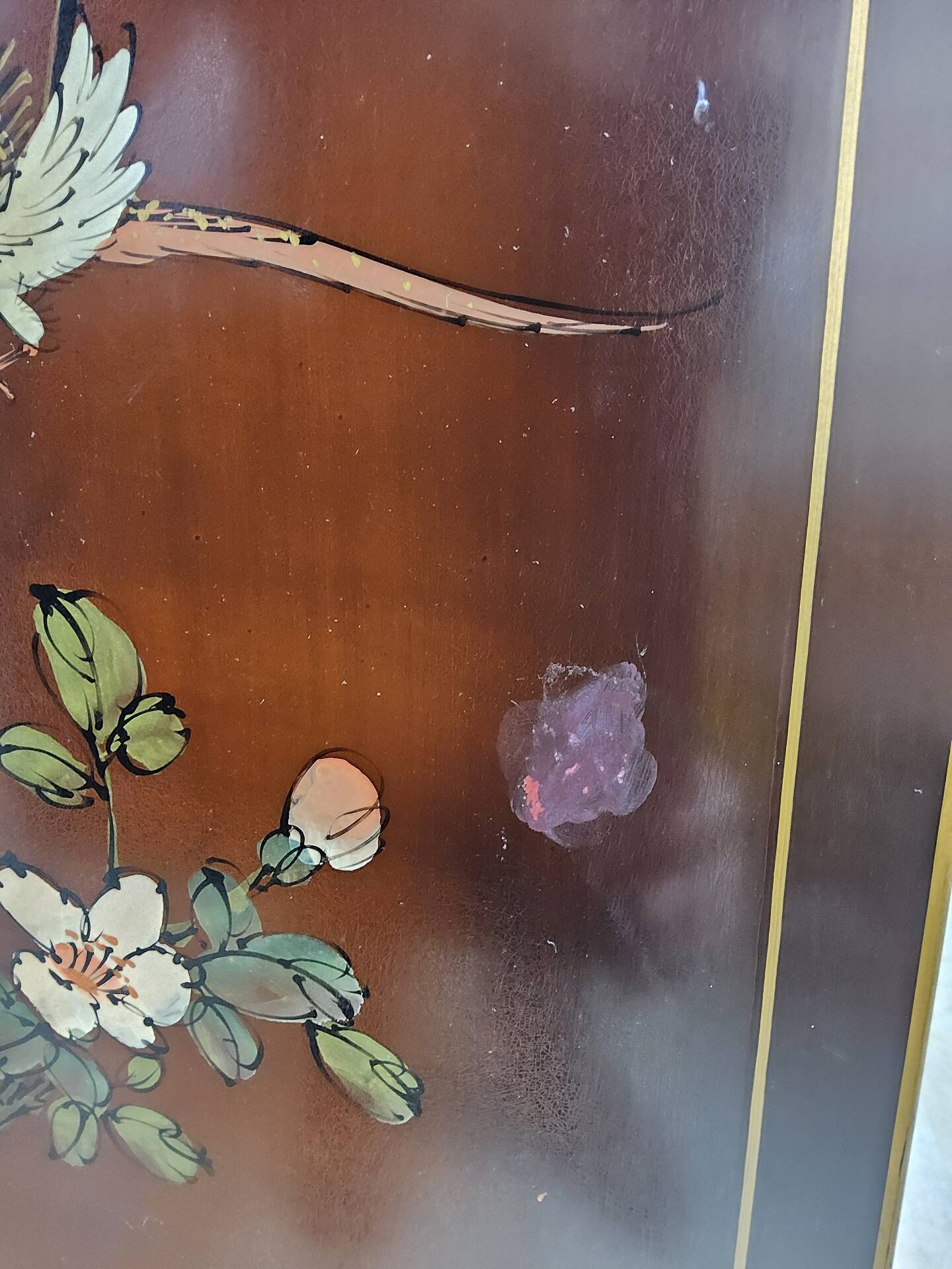 Vintage Chinese red and gold cabinet with flowers and birds (lacquer cabinet)