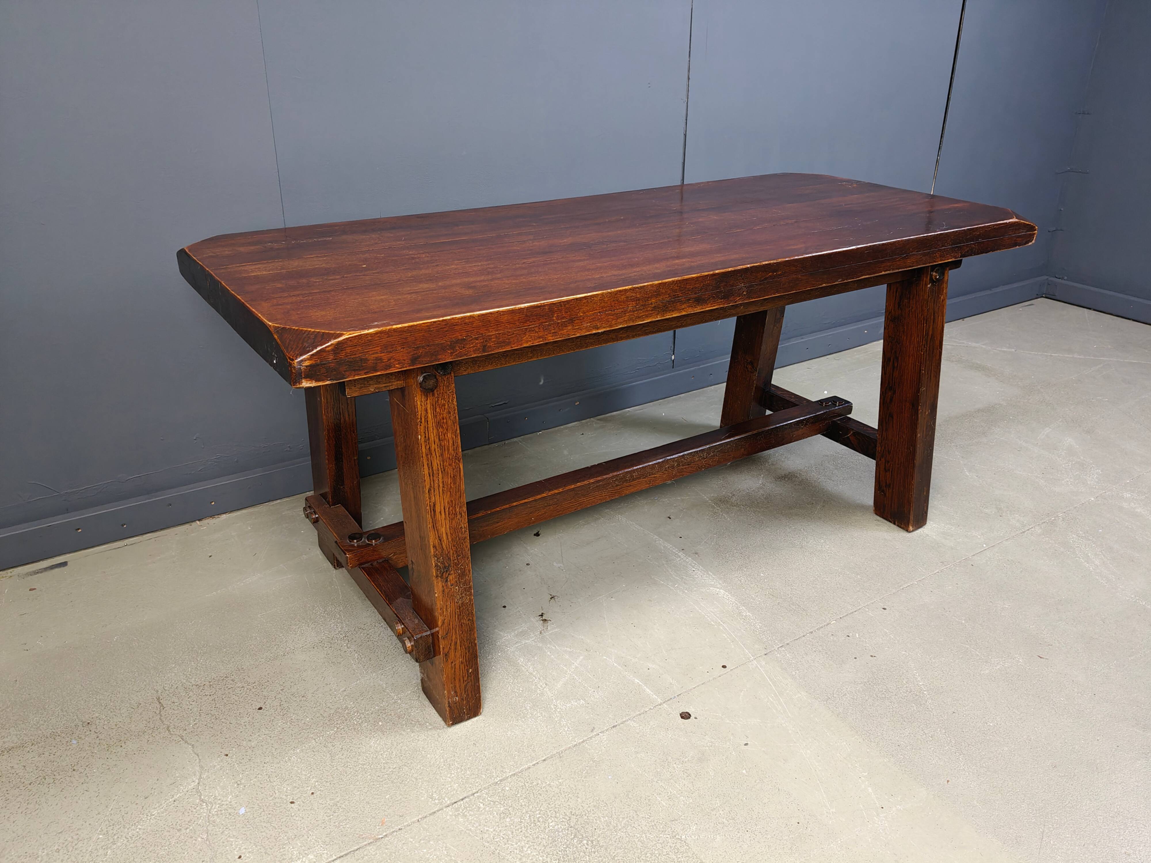 Solid wood brutalist dining table, 1960s
