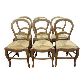 Série de 6 chaises paillées Louis Philippe