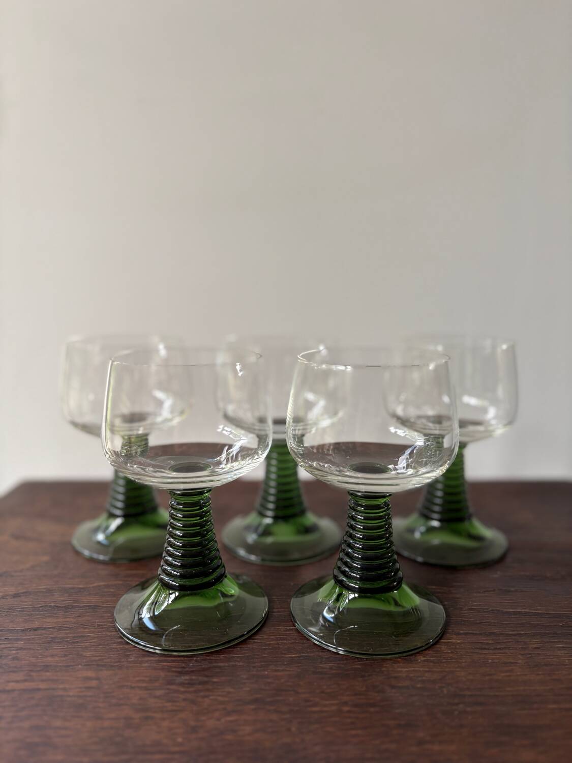 Vintage maximalist twisted green stemmed wine glass roemer