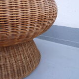Mushroom table in rattan and glass