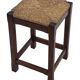 Vintage rattan stool with oak, 60s wabi sabi design, minimalist