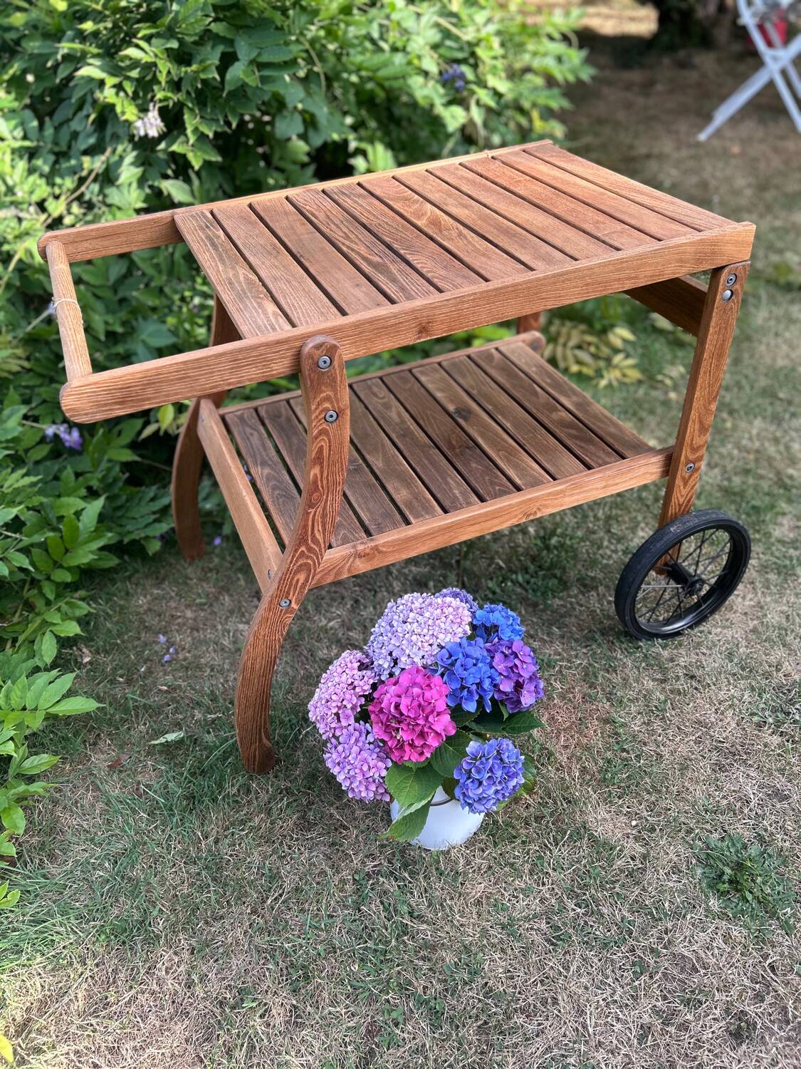 Exotic wood serving trolley